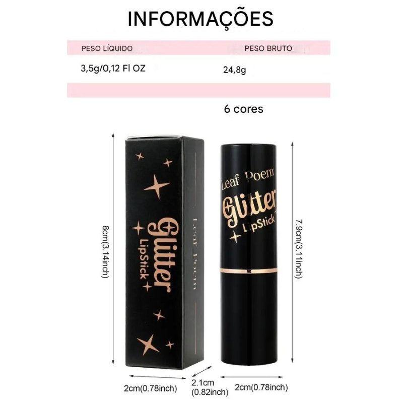 Batom Cintilante com Glitter, Hidratante e à Prova d'Água Use Nuvé