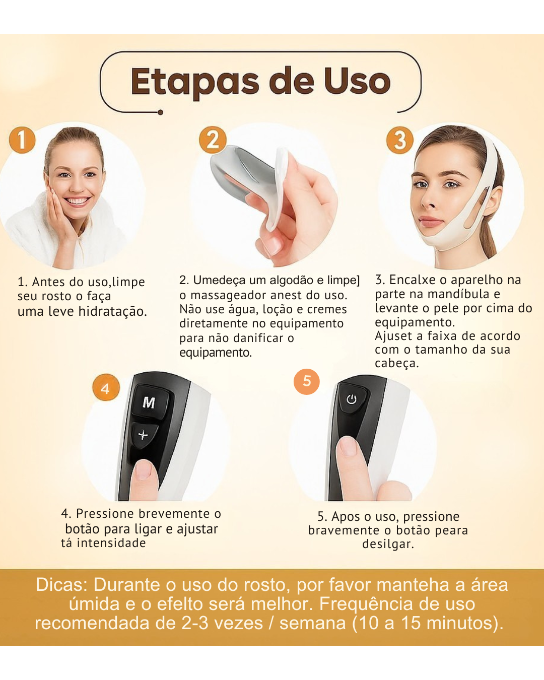 Use Nuvé V-Lift™ massageador facial EMS para contorno