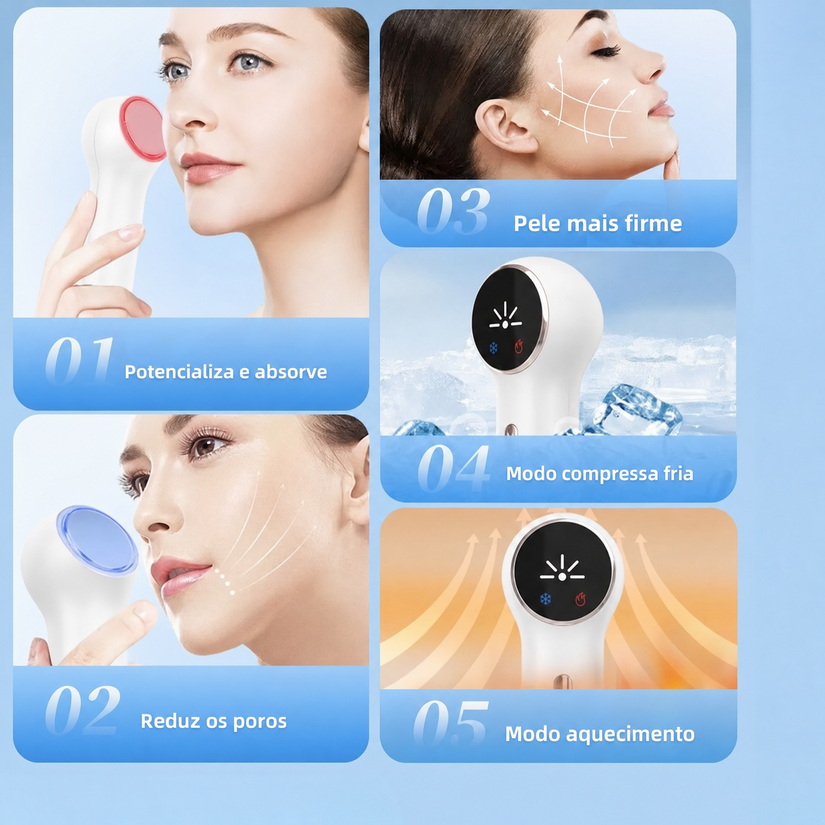 Use Nuvé CryoGlow™ massageador facial quente e frio com LED
