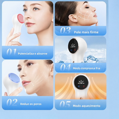 Use Nuvé CryoGlow™ massageador facial quente e frio com LED
